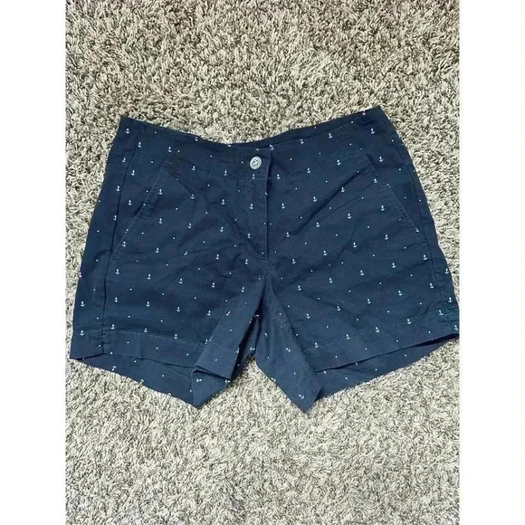Nautica Bermuda Shorts Women’s Size 6 Navy Blue White Anchor Print Flat Front - Picture 1 of 3